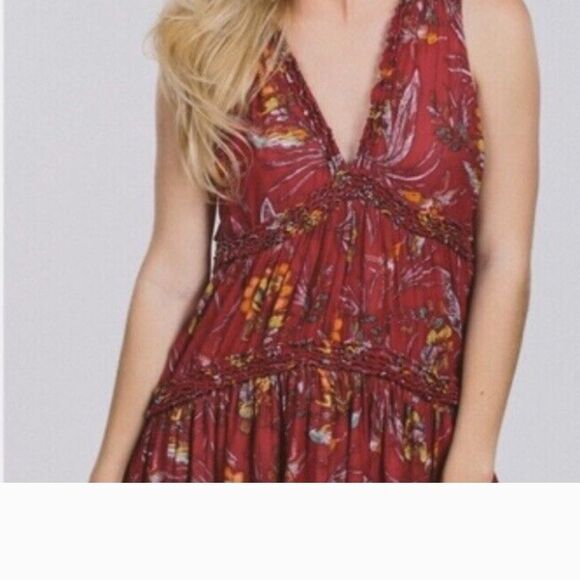 Free People Purple Haze Hummingbird Tunic Floral Red Women's Top S - Picture 1 of 5